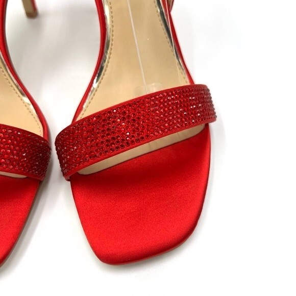 Jewel Badgley Mischka Size 7.5 Edwina Sparkly Rhinestone Red Sandals Heels Shoes - Picture 6 of 14